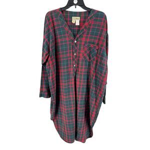 Vintage L.L. Bean Men's Red Plaid Long Sleeve Button Nightgown Nightshirt XL